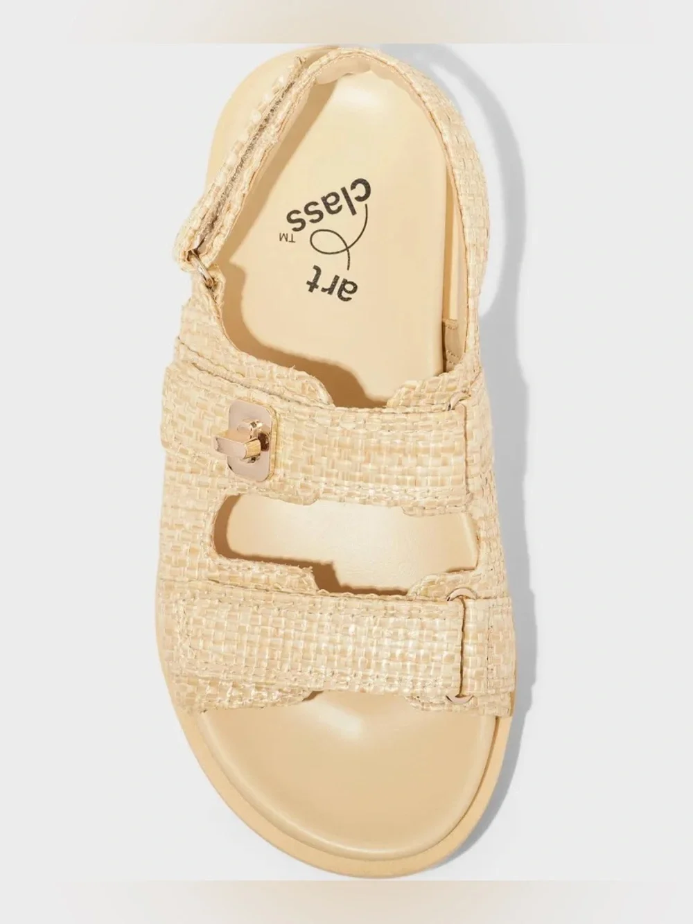 Art Class Girls Size 3 Beige Raffia Platform Sandals Adjustable Straps